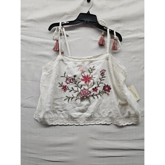 Universal Thread Tops - Universal Thread Womens Embroidered Tank Top White Linen Blend Casual Size 1X